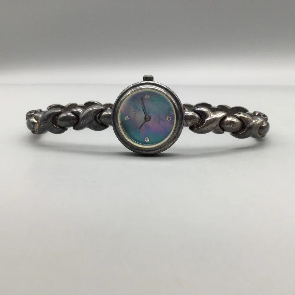Vintage Monet Womens Watch 21mm Abalone Dial Silver Tone New Battery 7.25